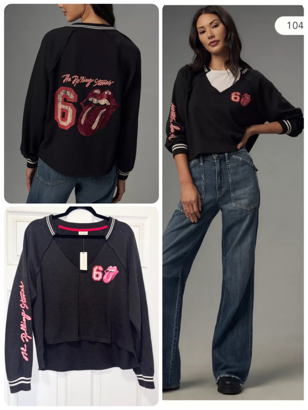 NWT Anthropologie Pilcro Rolling Stones V-Neck Sweatshirt Sweater Size Small NEW